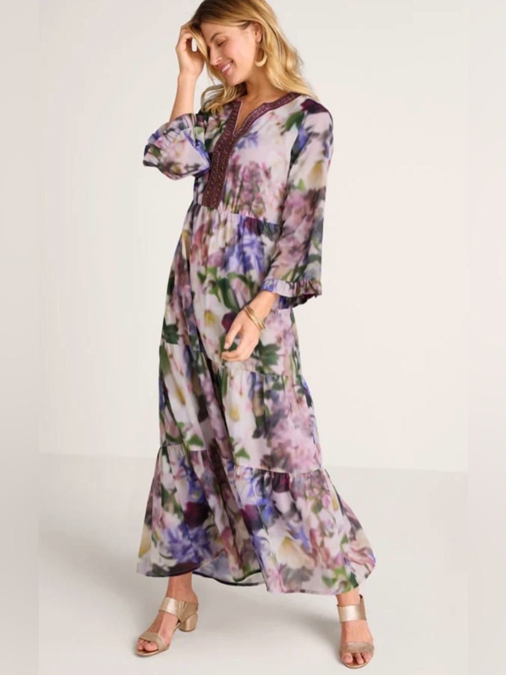 Soft Surroundings Baroque Colorful Beaded Maxi Dress, S